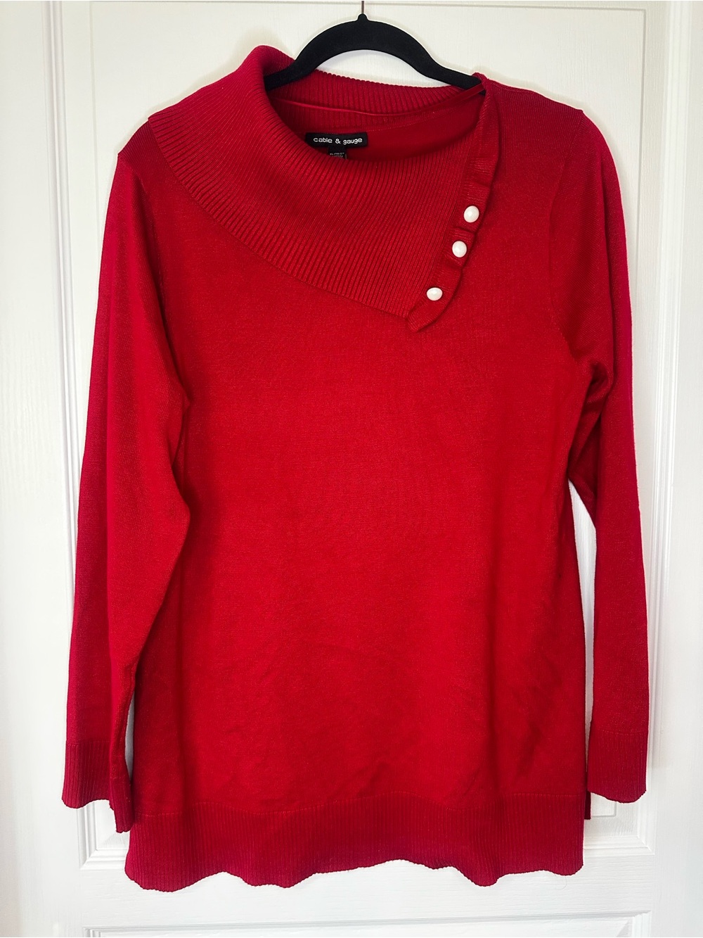 Cable & Gauge Red Button-Accent Asymmetric Cowl Sweater